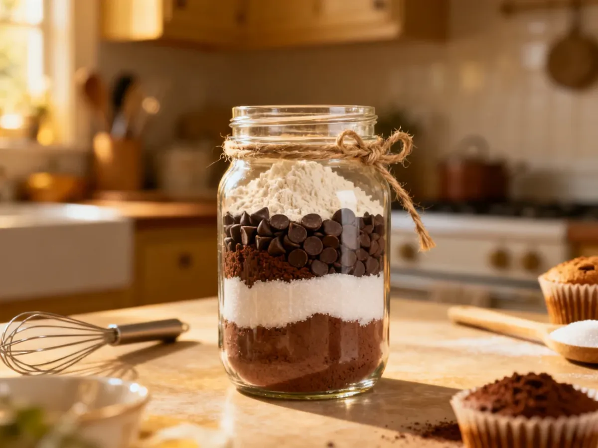 Słoik z warstwami składników do muffinek