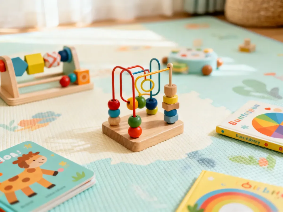 Educational play mat and developmental toys for a baby