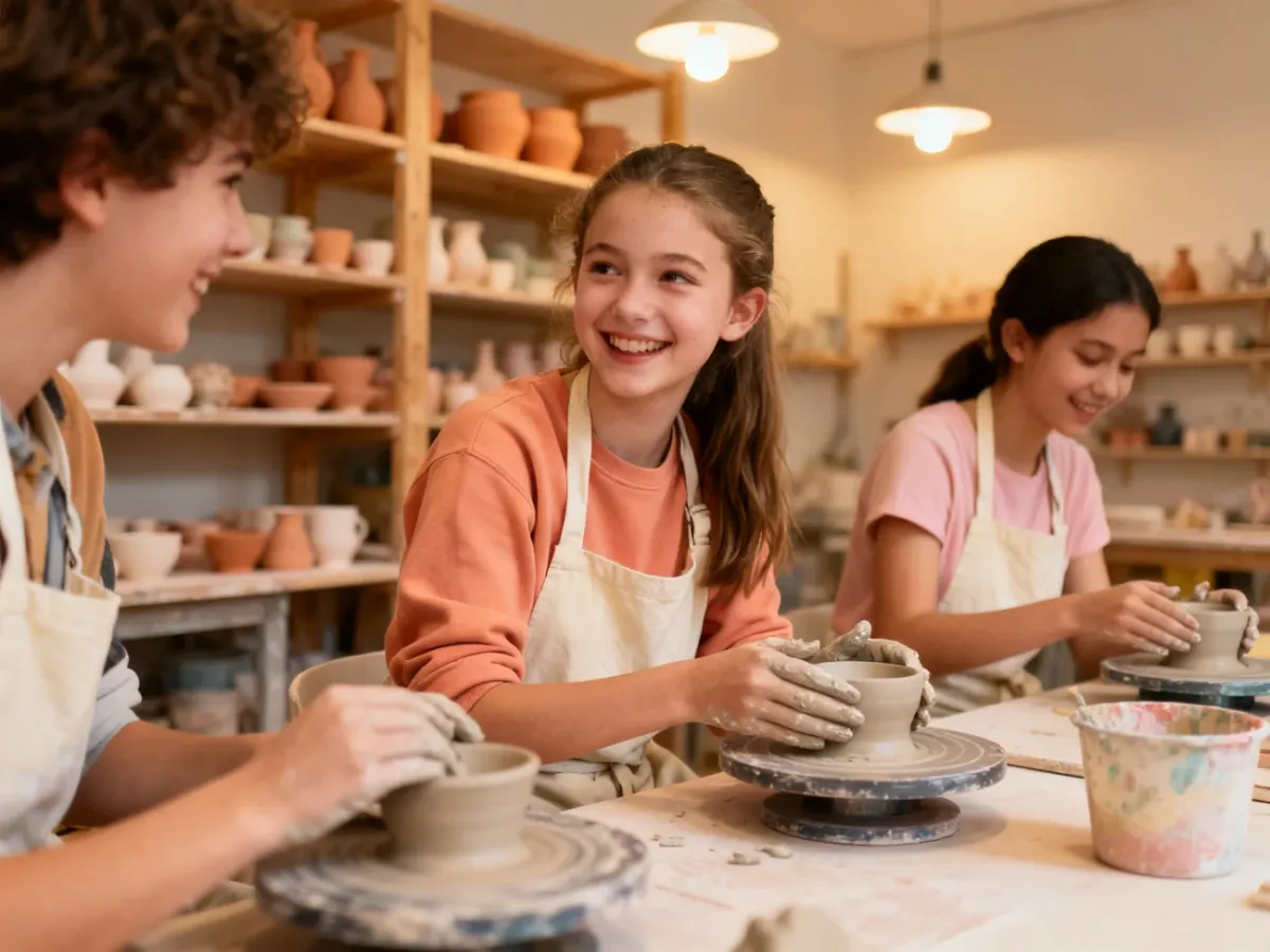 Nastolatki podczas kreatywnych warsztatów ceramicznych