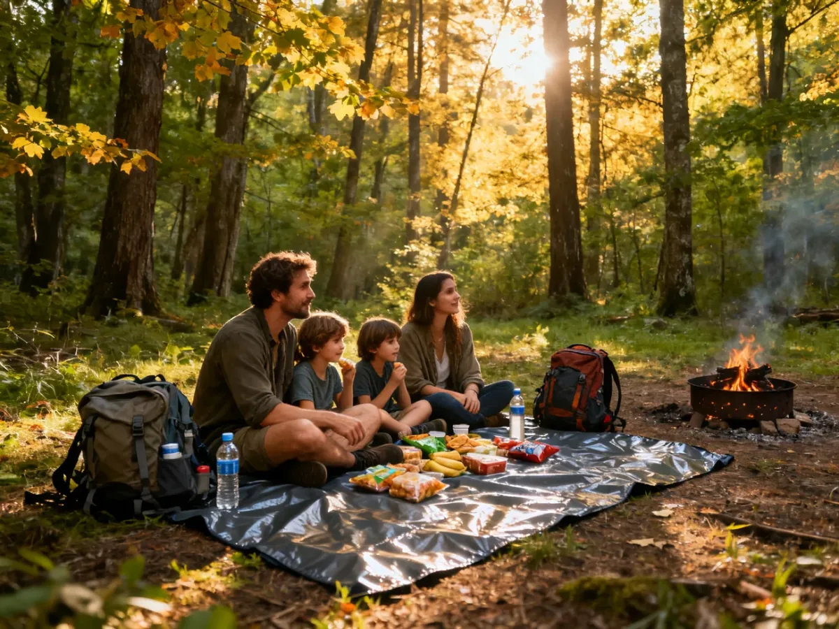 Rodzinny piknik na polanie w lesie